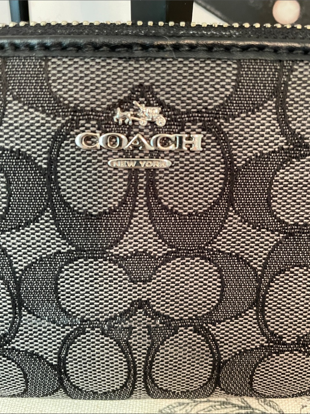 Coach Black and Gray Signature Zip Wallet - Picture 2 of 16